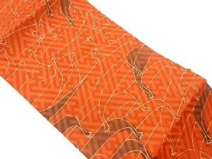 草木染紗綾形に抽象孔雀模様名古屋帯